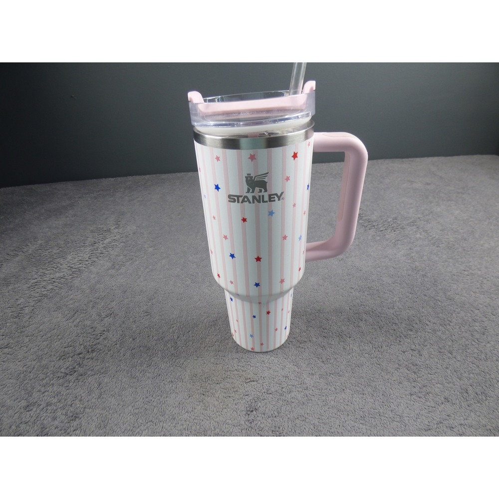 Stanley 40 oz Quencher H2.0 FlowState Tumbler Pink White Stars Patriotic Stripe